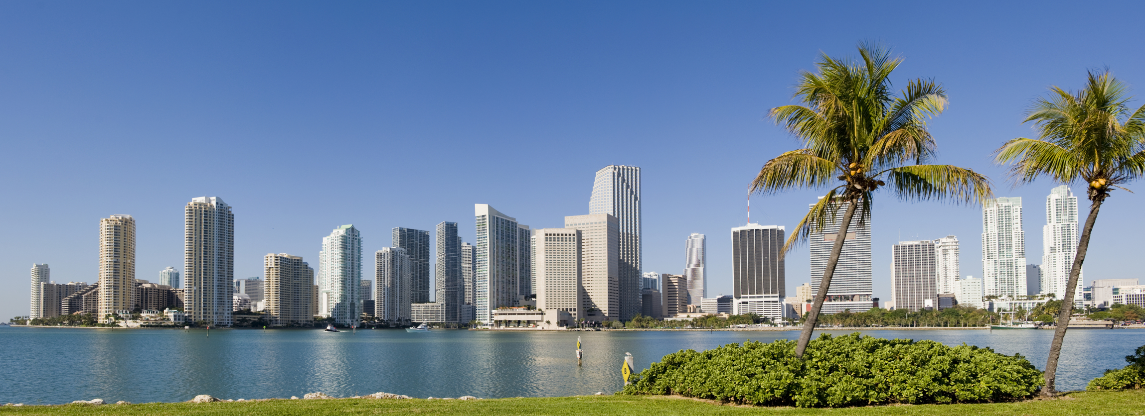 Panoramic view of the downtown Miami skyline, Florida, USA.