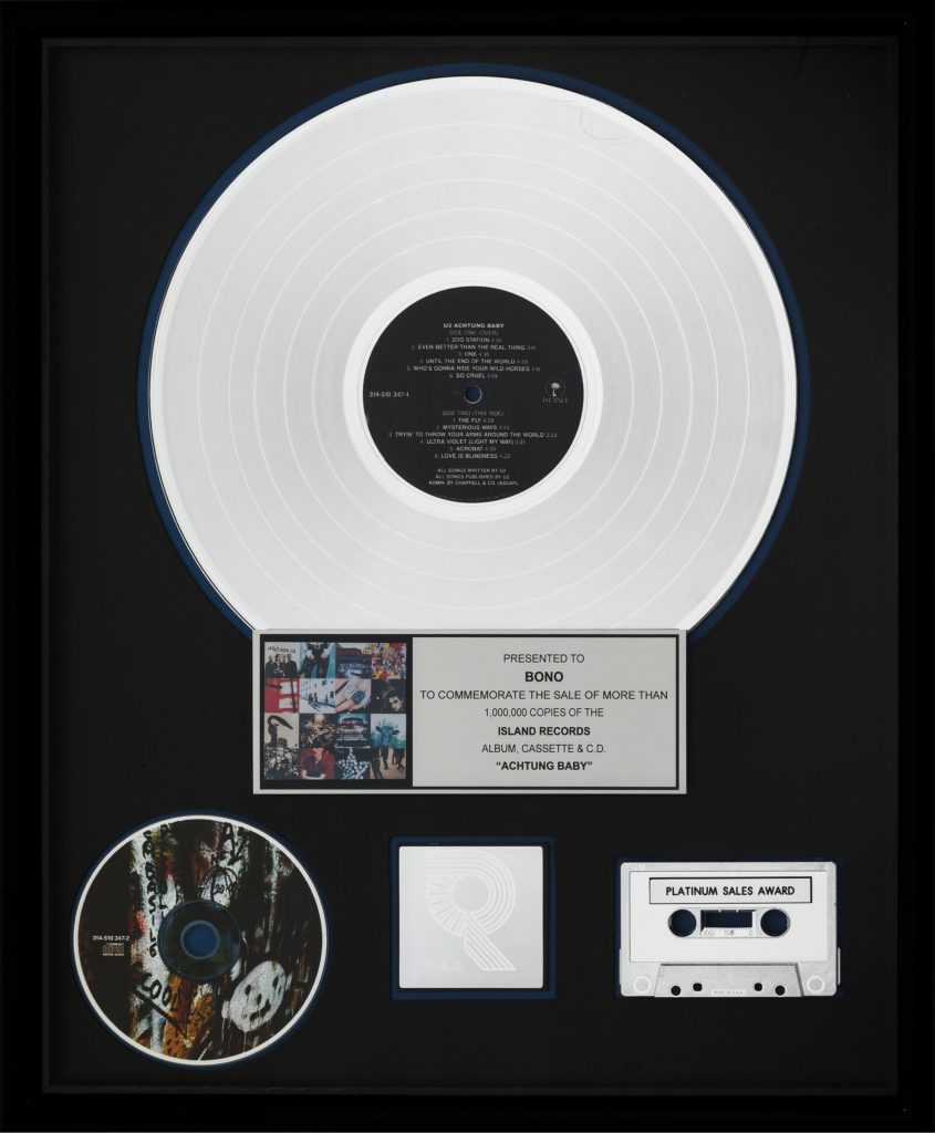 U2 Achtung Baby RIAA Hologram Platinum Sales Award Presented to Bono (1991), Heritage Auctions.